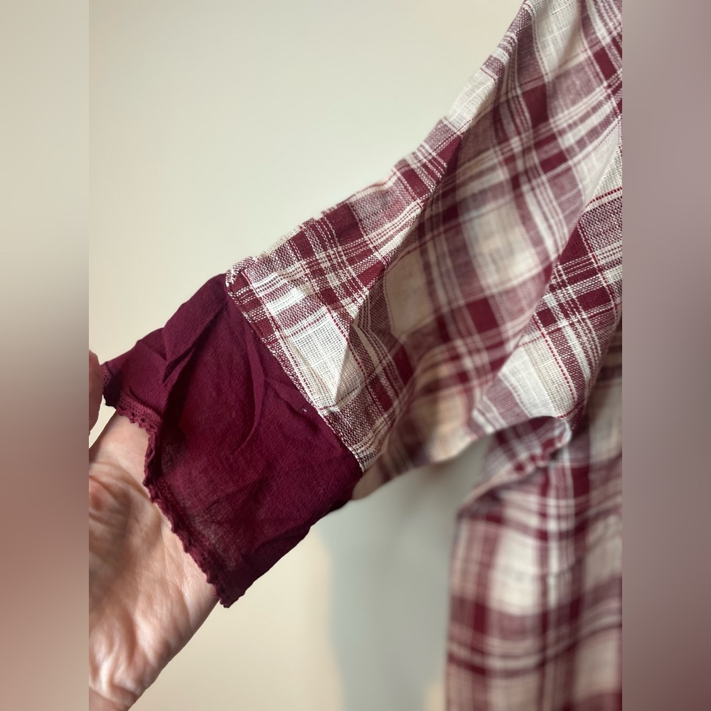 Hayden Burgundy & White Plaid Oversized Top - Picture 3 of 9